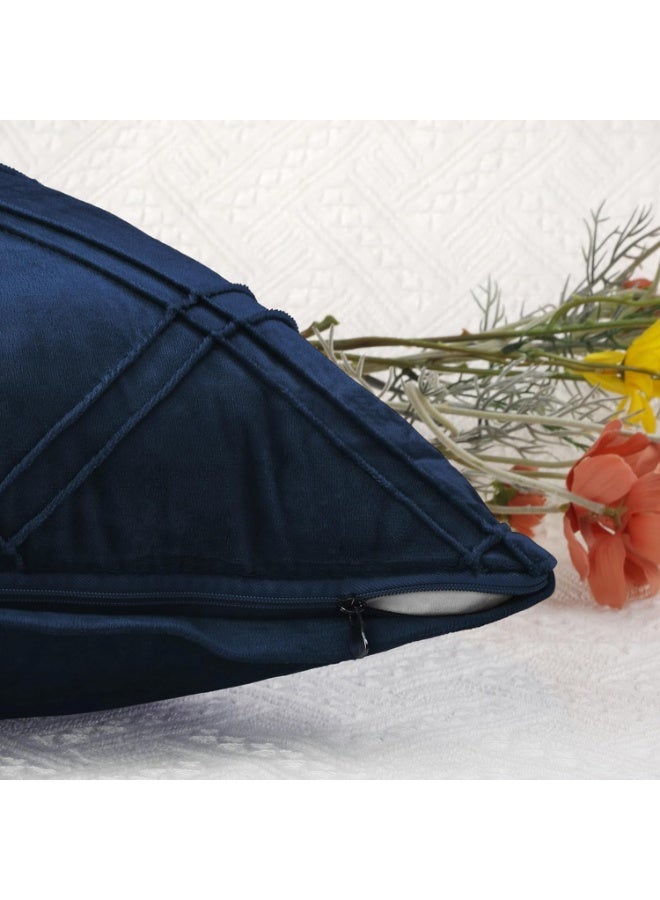 عربست مجموعة من 2 غطاء وسادة زخرفية من المخمل الناعم ، أغطية وسائد بنمط الماس مع سحاب غير مرئي ، أغطية وسائد مربعة للأريكة والسيارة والفناء وغرفة النوم وغرفة المعيشة (45x45 سم ، أزرق داكن) - Image 5