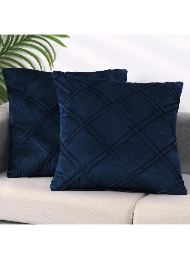 عربست مجموعة من 2 غطاء وسادة زخرفية من المخمل الناعم ، أغطية وسائد بنمط الماس مع سحاب غير مرئي ، أغطية وسائد مربعة للأريكة والسيارة والفناء وغرفة النوم وغرفة المعيشة (45x45 سم ، أزرق داكن) - Image 3
