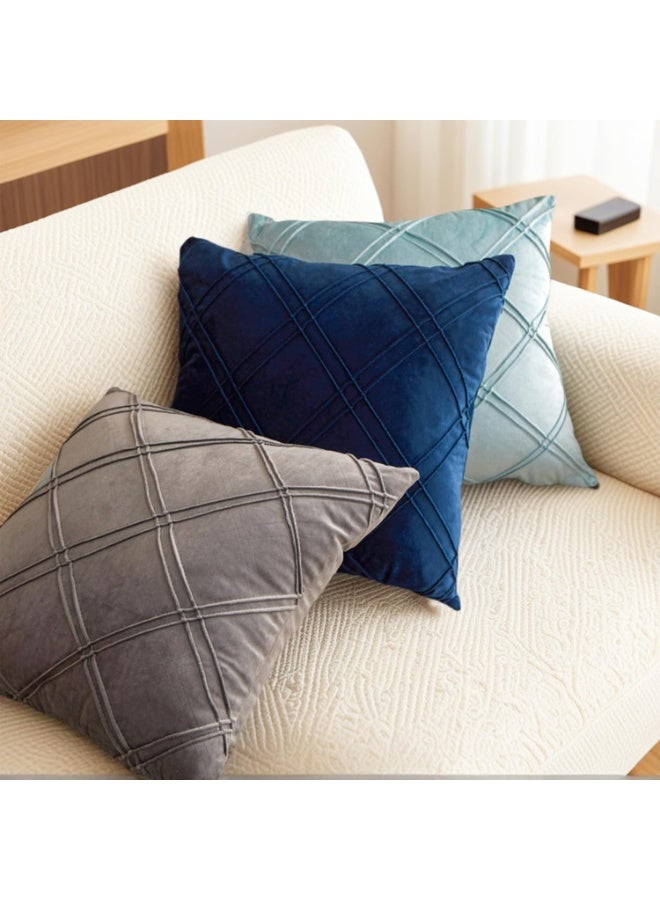 عربست مجموعة من 2 غطاء وسادة زخرفية من المخمل الناعم ، أغطية وسائد بنمط الماس مع سحاب غير مرئي ، أغطية وسائد مربعة للأريكة والسيارة والفناء وغرفة النوم وغرفة المعيشة (45x45 سم ، أزرق داكن) - Image 4