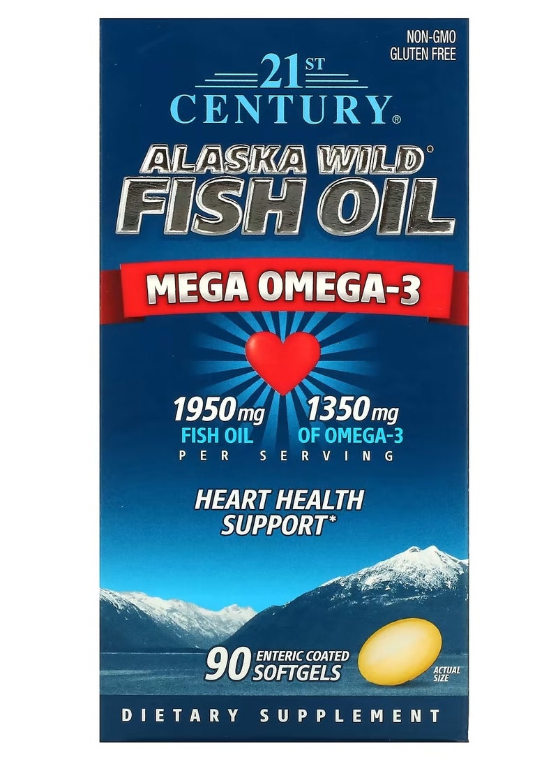 21st CENTURY 21st Century, Alaska Wild Fish Oil, Mega Omega 3, 90 Enteric Coated Softgels 