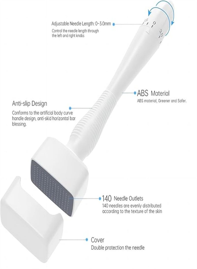 Adjustable Derma Roller Micro Needling Pen, Therapy Skin Pin Hair Loss Treatment with 140 Pins 0-3mm Derma Stamp for Hair Beard Growth - Image 4