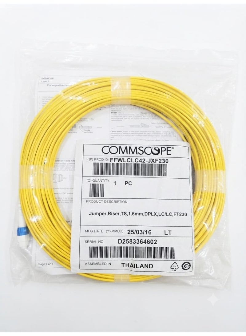 COMMSCOPE FFWLCLC42-JXF197 Fiber Optic Jumper, Riser, LC/LC, 1.6mm, Duplex, 197 Feet, Yellow