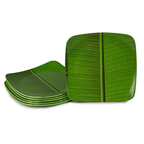 Recon® (7.5 X 7.5 INCH Banana Leaf South Indian Square Ice Cream Starters Serving Melamine Plate for All Occasions (Pack of 6) (7.5 INCH) - Image 1
