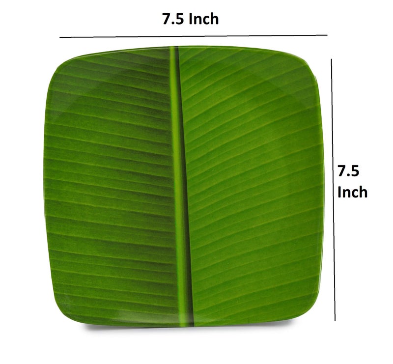 Recon® (7.5 X 7.5 INCH Banana Leaf South Indian Square Ice Cream Starters Serving Melamine Plate for All Occasions (Pack of 6) (7.5 INCH) - Image 4