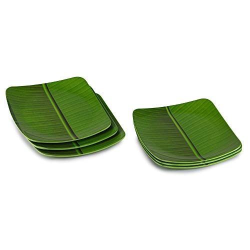 Recon® (7.5 X 7.5 INCH Banana Leaf South Indian Square Ice Cream Starters Serving Melamine Plate for All Occasions (Pack of 6) (7.5 INCH) - Image 2