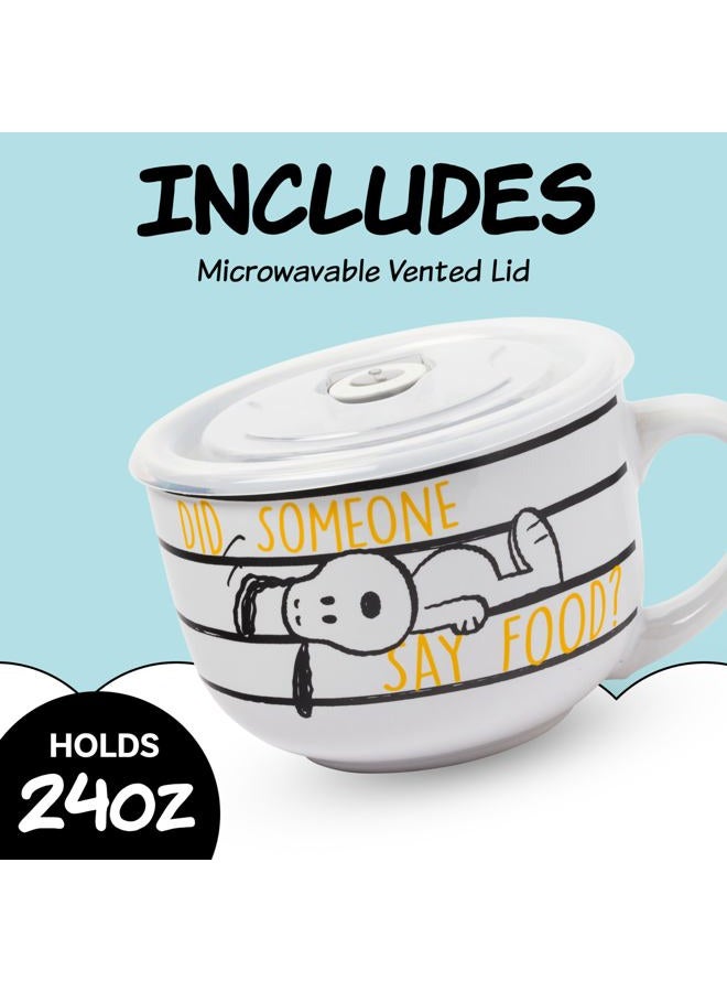 Silver Buffalo Peanuts Snoopy and Woodstock Ceramic Soup Mug with Vented Plastic Lid, 24 Ounces - Image 3