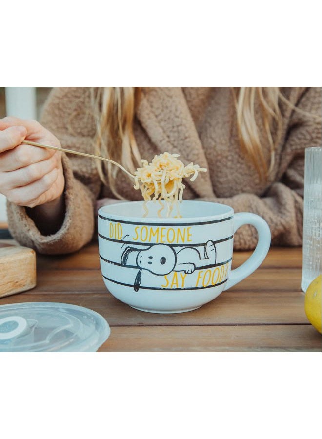 Silver Buffalo Peanuts Snoopy and Woodstock Ceramic Soup Mug with Vented Plastic Lid, 24 Ounces - Image 2