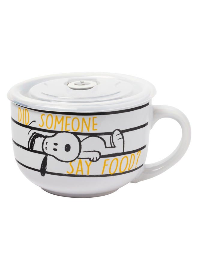 Silver Buffalo Peanuts Snoopy and Woodstock Ceramic Soup Mug with Vented Plastic Lid, 24 Ounces - Image 1