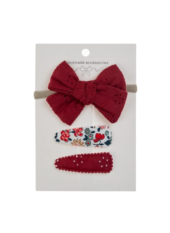 دىدانيالا Jana Ribbon Bow Clip Set with Ponytail For Babies and Girls - Hot Pink