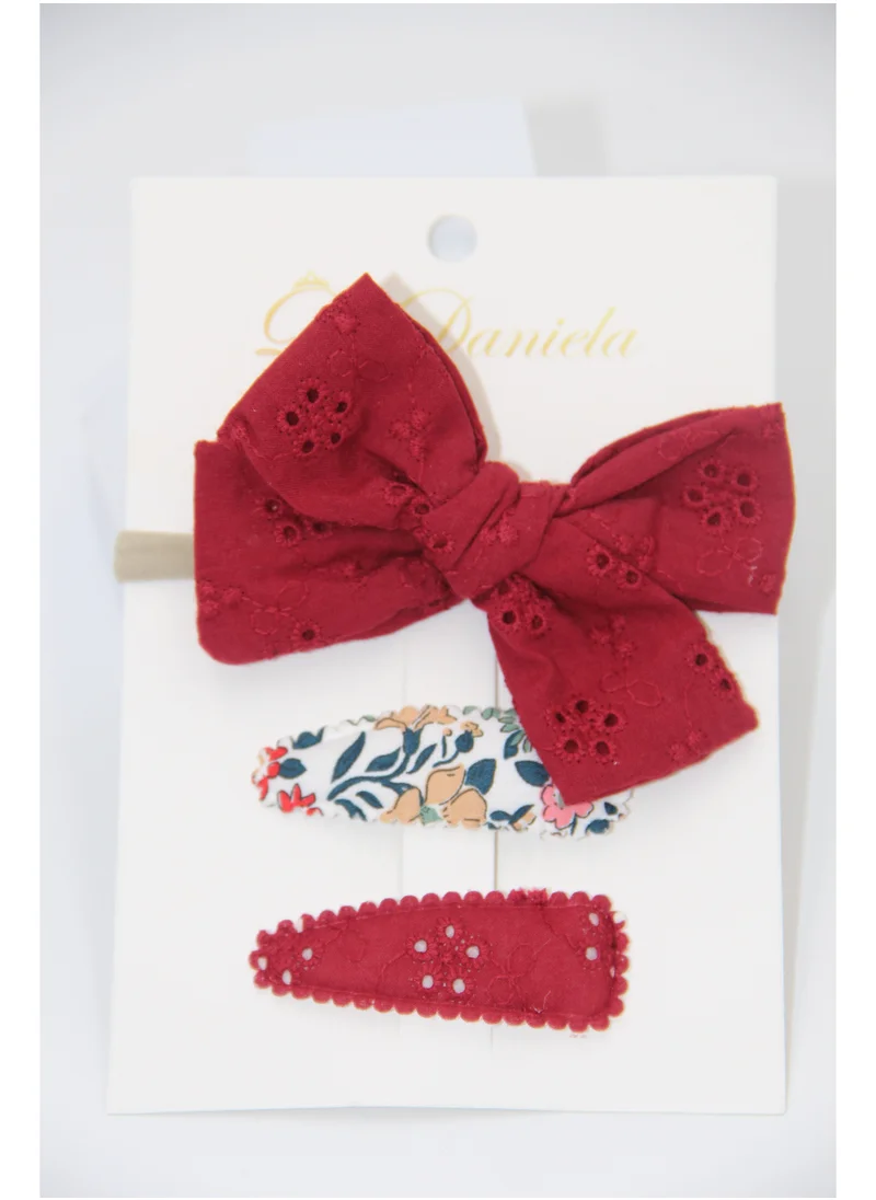 دىدانيالا Jana Ribbon Bow Clip Set with Ponytail For Babies and Girls - Hot Pink