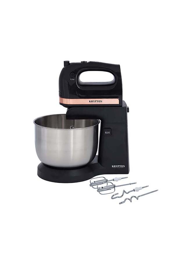 KRYPTON 5 Speed Control Stand Mixer, 3L Rotating Bowl With Two Beaters And Hooks 220 kW KNSM6343 Black/Silver - Image 1