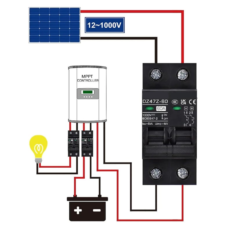 DZ47Z 60 2P DC12 1000V 40A 2 Pole 1000V DC Circuit Breaker Solar Battery Disconnect Switch - Image 4