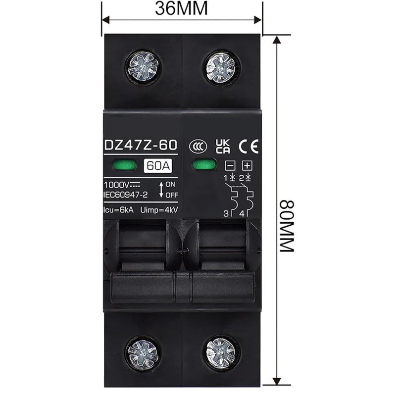DZ47Z 60 2P DC12 1000V 40A 2 Pole 1000V DC Circuit Breaker Solar Battery Disconnect Switch - Image 3