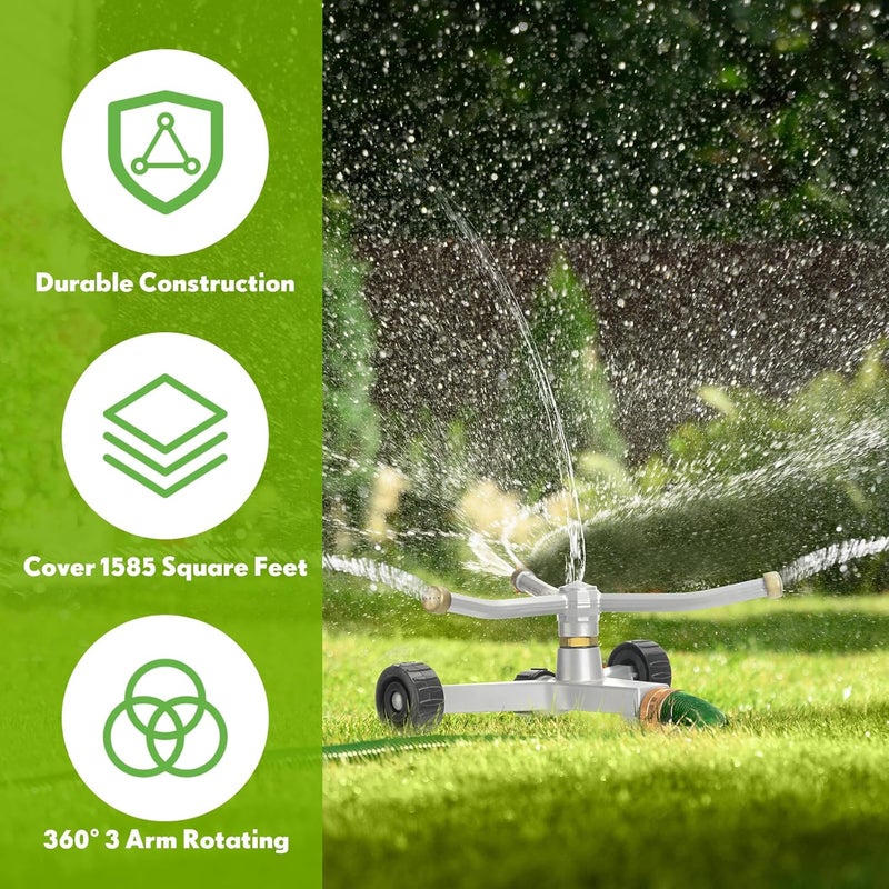 Tiangrid Metal Rotary Lawn Sprinkler 3 Arm Heavy Duty 360 Degree Automatic Revolving Water Sprinkler - Image 5
