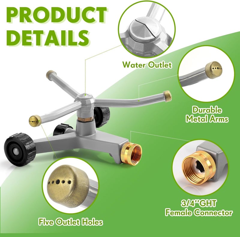 Tiangrid Metal Rotary Lawn Sprinkler 3 Arm Heavy Duty 360 Degree Automatic Revolving Water Sprinkler - Image 4