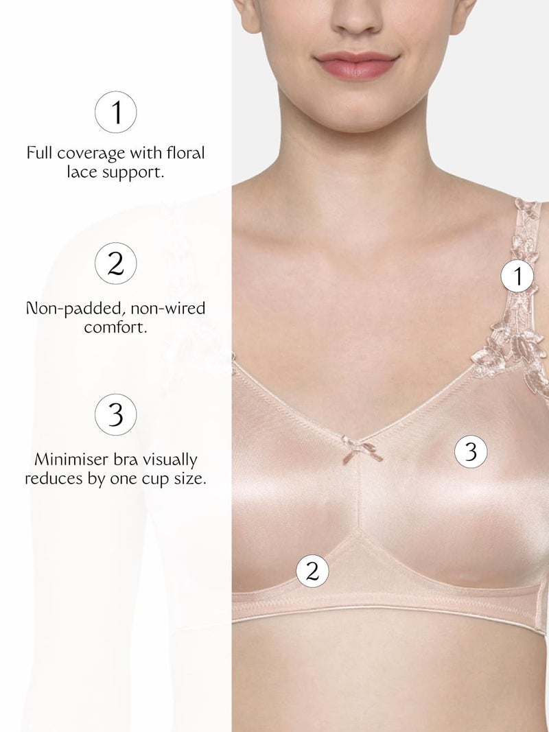 Triumph Minimizer Bra for Women Non Wired Non Padded Full Coverage Soft Breathable Fabric High Support Bust Minimizing Effect Comfortable Everyday Bra Neutral Beige 34F Pack of 1 - Image 4