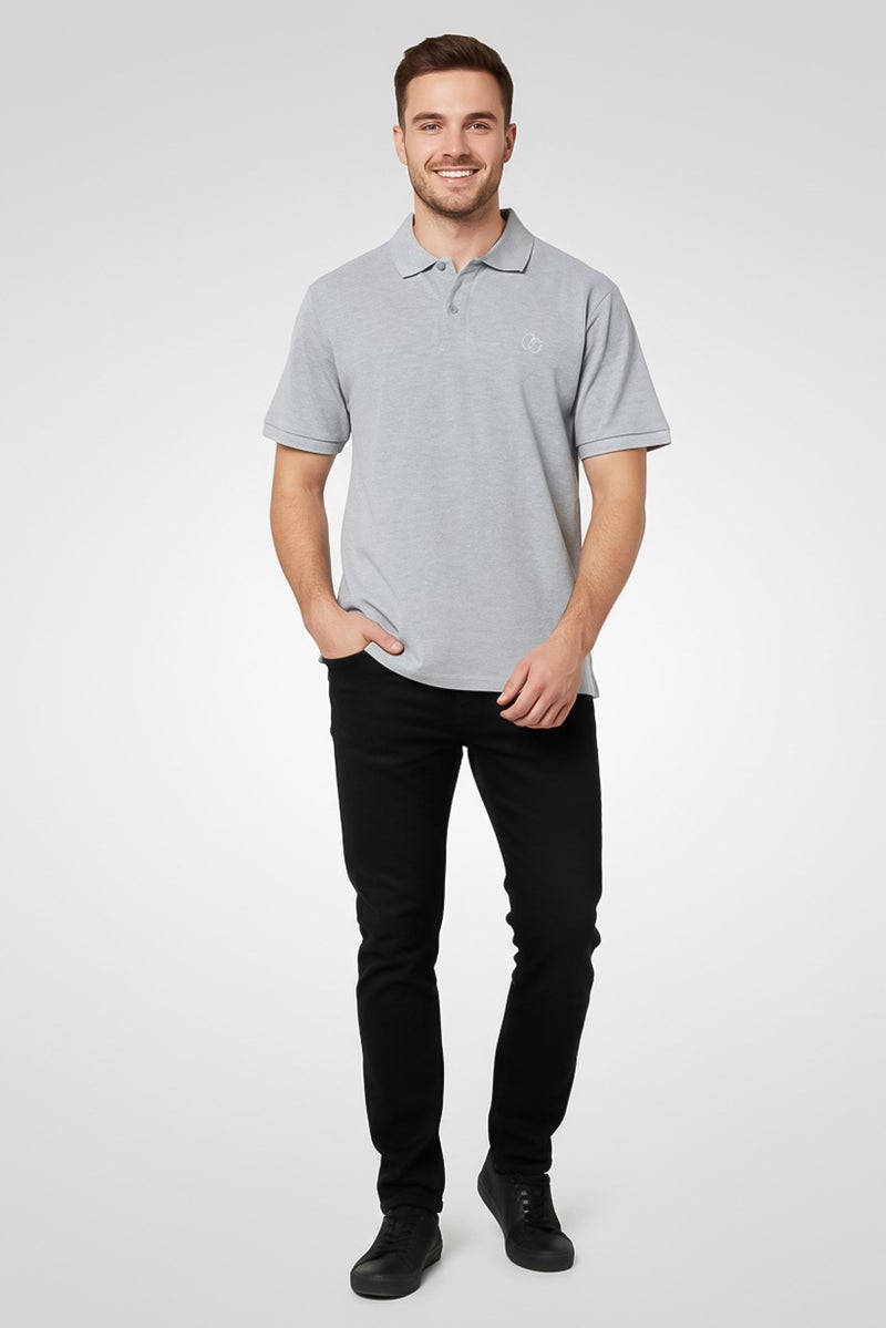 Cavalli Class Men Regular Fit Embroidered Logo Short Sleeves Polo Shirt, Grey - Image 2