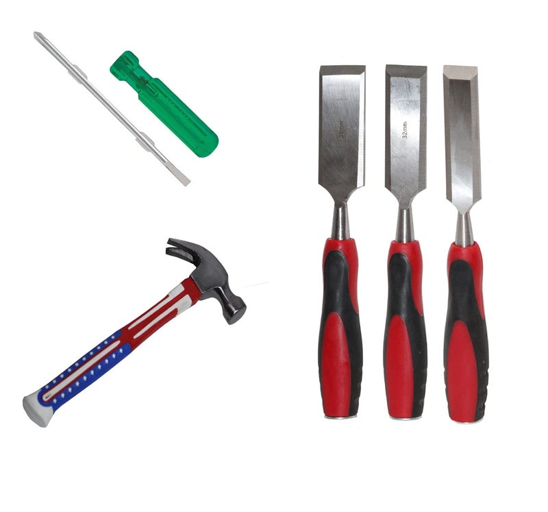 Digital Craft Digital Craft Hand Tools Kit For Home Use Chisel Kit for Woodworking Carving Size 25mm 32mm 38mm6Inch 2 In 1 Screw DriverClaw Hammer 