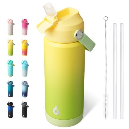 BJPKPK Insulated Water Bottle with Straw Lid 18oz Thermo Water Bottles Flex Handle Nonslip Boot BPA Free Leak Proof Stainless Steel Metal Thermo Tumblers CupsFresh Green - Image 1