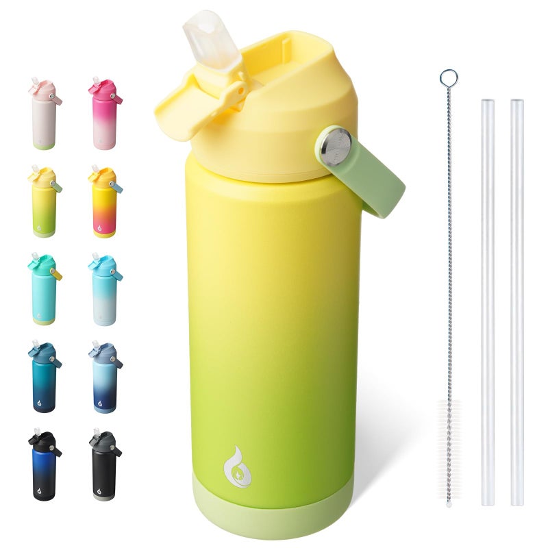 BJPKPK Insulated Water Bottle with Straw Lid 18oz Thermo Water Bottles Flex Handle Nonslip Boot BPA Free Leak Proof Stainless Steel Metal Thermo Tumblers CupsFresh Green - Image 2