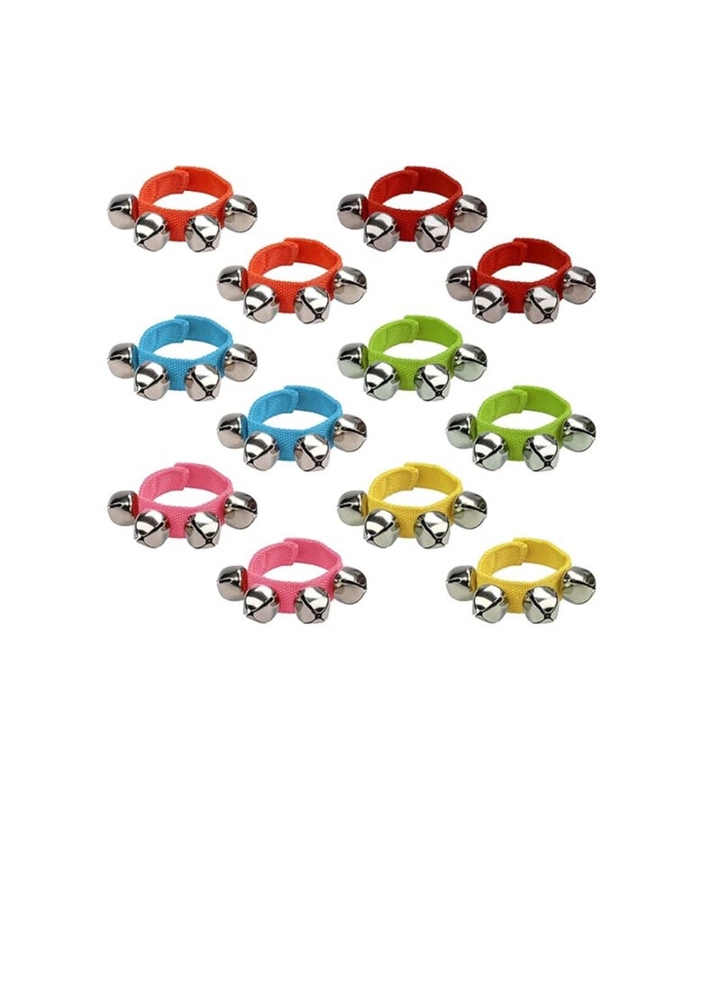 Belle Vous Jingle Bell Wrist & Ankle Band Set in 6 Colours (12 Pack) - Multicolour Musical Instrument Rhythm Bracelet/Anklet Bells - Percussion Toys - Rattles for Kids Party, School and Music Class  - Image 1