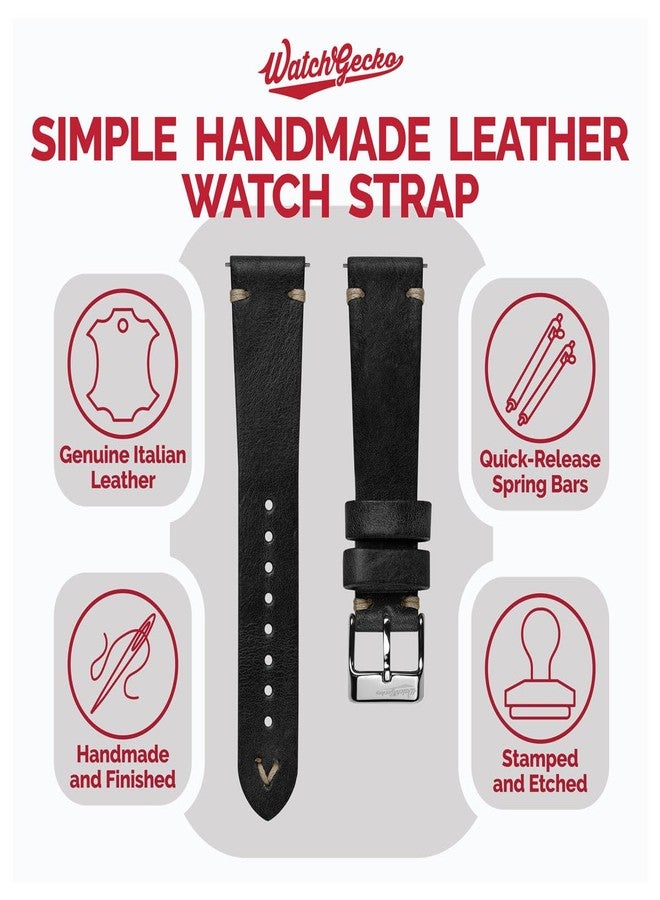 WatchGecko Vintage Simple Handmade Genuine Italian Leather Replacement Watch Strap - Stylish and Durable, Black, 18mm, strap, Classic - Image 2