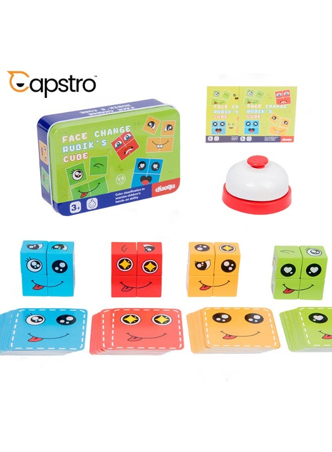 Capstro Face Changing Cube Battle Game for Kids – Expression Matching Brain Teaser with 72 Challenge Cards, Iron Storage Box & Bell | Parent-Child Interactive Board Game Toy – Classic - Image 1