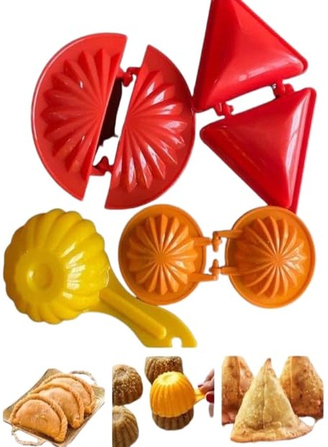 KITCHOOK Sales Plastic Gujiya Samosa Kachori Making Mould Set with Ladoo Mould Spoon Combo Pack Kitchen Tool Pie Maker Multicolor (4 PCS) - Image 1