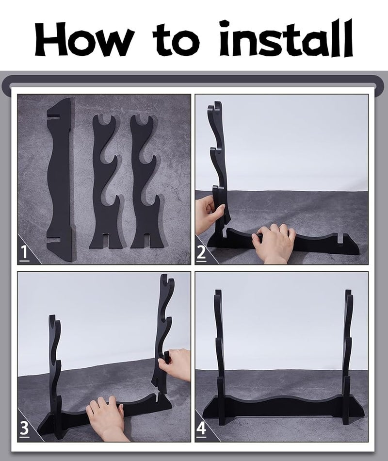 Buildcon حامل كاتانا بثلاثة طوابق، لحمل وعرض السيوف الكاتانا وسيوف النينجا، حامل سيوف أنيق مثبت على الحائط لعرض الكاتانا في غرفة المعيشة، غرفة النوم، ديكور المتجر - Image 4