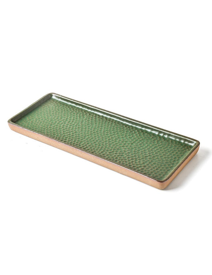 VANITY TRAY WITH BROWN TRIM CANDLE AND BATHROOM ORGANIZER PERFUME HOLDER DECORATIVE COUNTERTOP TRAY FOR DRESSER TABLE HOME DECOR RECTANGULAR GREEN 1247