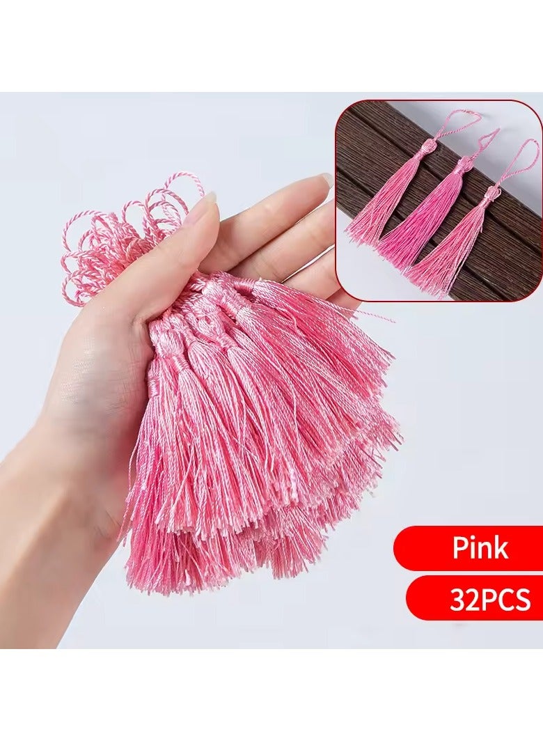 Abrar Colorful Silk Tassels with Hanging Rope Pink for Home Decor, Curtains, Jewelry, Weddings, and Keychains 32 Pieces