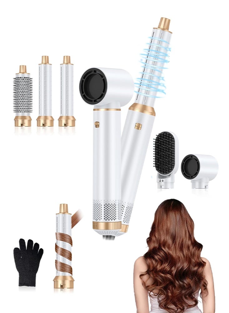 5 In 1 Hair Dryer Brush Hot Comb Set，1000W Hot Air Hair Curler and Straightener Styling Tool Comb Curling Brush Suitable for Women Hair Types，White - Image 1