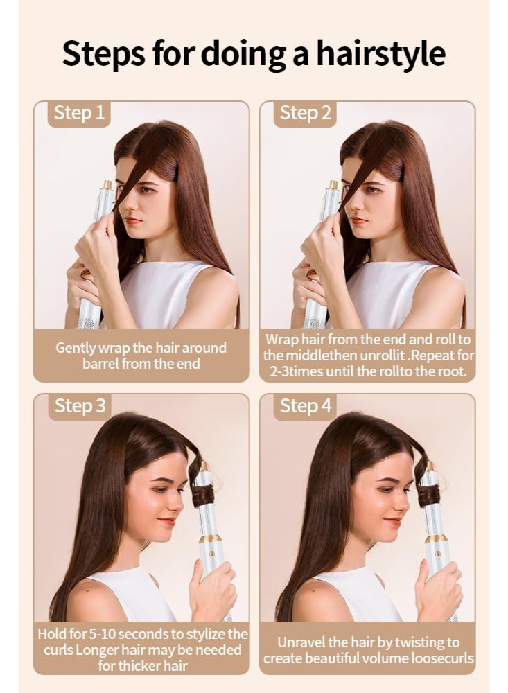 5 In 1 Hair Dryer Brush Hot Comb Set，1000W Hot Air Hair Curler and Straightener Styling Tool Comb Curling Brush Suitable for Women Hair Types，White - Image 3