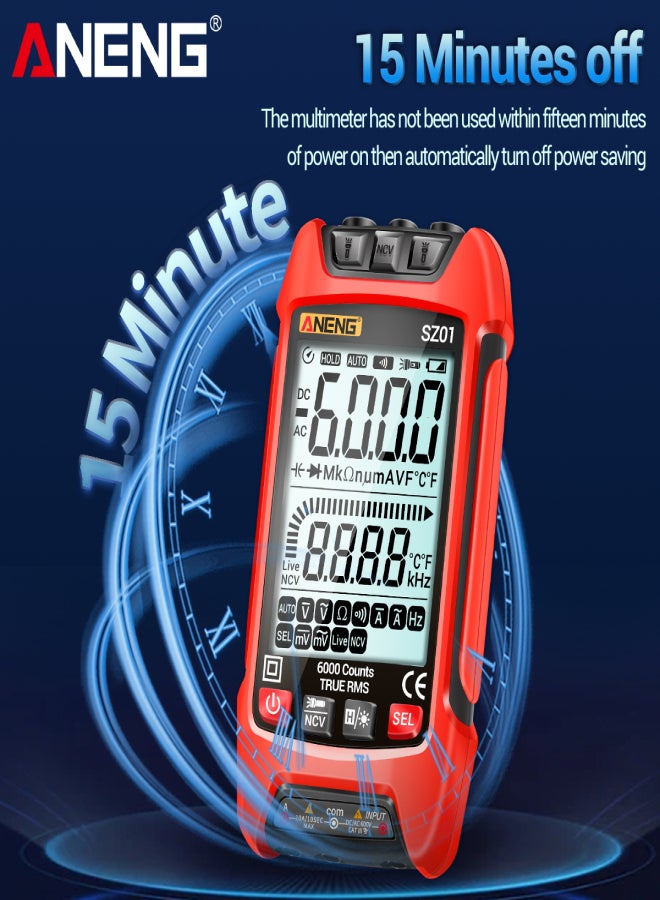 ANENG SZ01 Smart Digital Multimeter 6000 Counts Auto Range True RMS NCV Universal Meter Handheld Multifunctional Tester Voltmeter Ammeter with Backlight Flashlight AC/DC Voltage & Current Resistance - Image 3