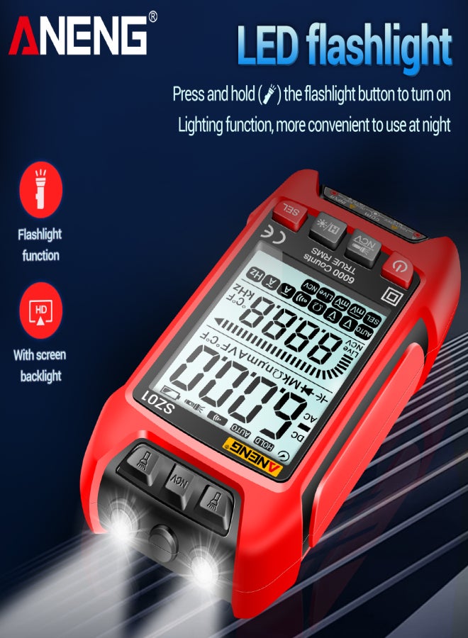 ANENG SZ01 Smart Digital Multimeter 6000 Counts Auto Range True RMS NCV Universal Meter Handheld Multifunctional Tester Voltmeter Ammeter with Backlight Flashlight AC/DC Voltage & Current Resistance - Image 4