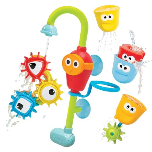 Yookidoo Bay Bath Toddler Toys (Ages 1-3) - 3 Stackable Cups, Spinning Gears, Hose & Spout for Water Play - Mold Free - Suction Cups Attach to Any Bath Tub or Shower - Spin N Sort Spout Pro - Image 4