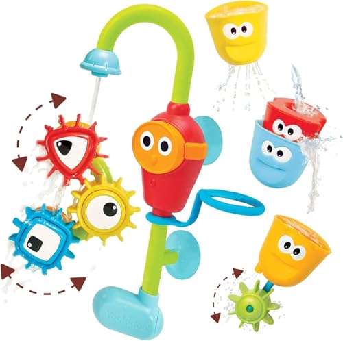Yookidoo Bay Bath Toddler Toys (Ages 1-3) - 3 Stackable Cups, Spinning Gears, Hose & Spout for Water Play - Mold Free - Suction Cups Attach to Any Bath Tub or Shower - Spin N Sort Spout Pro - Image 1