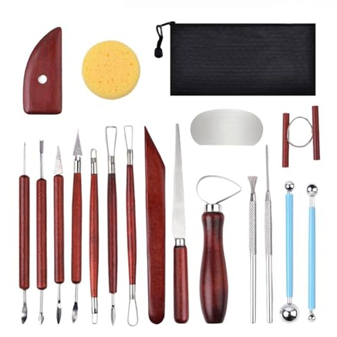 Blisstime 18PCS Clay Sculpting Tools, Basic Clay Pottery Carving Tool Kit with Wooden Handles and Tool Bag - Image 4