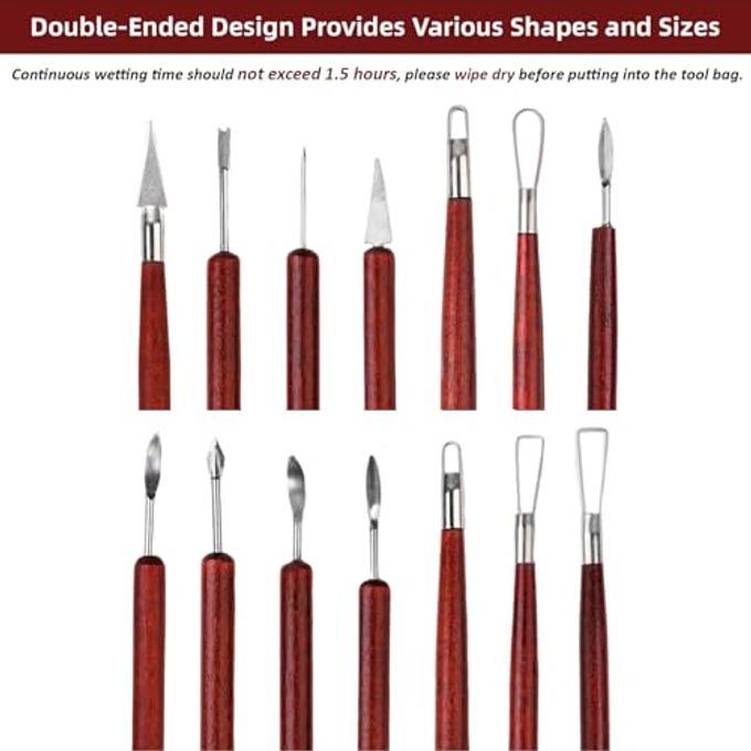 Blisstime 18PCS Clay Sculpting Tools, Basic Clay Pottery Carving Tool Kit with Wooden Handles and Tool Bag - Image 5