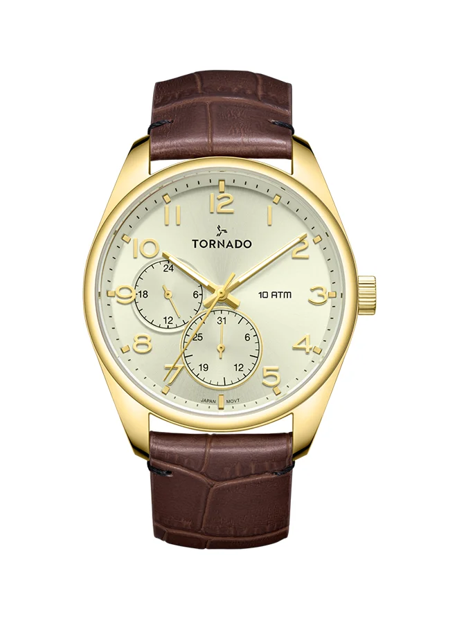 TORNADO Men's Genuine Leather Multi Function Watch T25102-GLDC - 42.5 mm