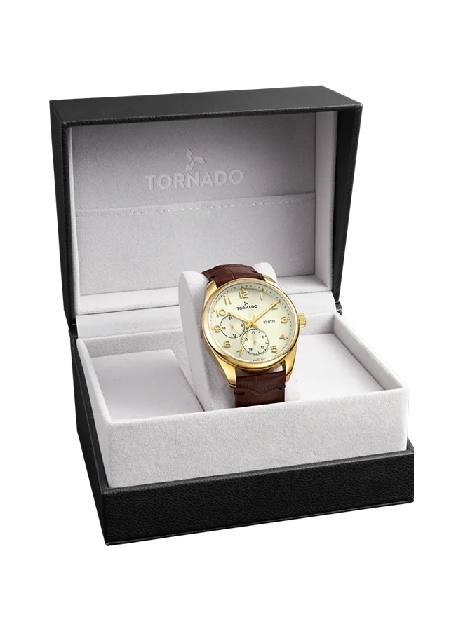 TORNADO Champagne Men's Genuine Leather with crocodile pattern Multi Function Watch T25102-GLDC - 42mm mm for Men | Best Price UAE