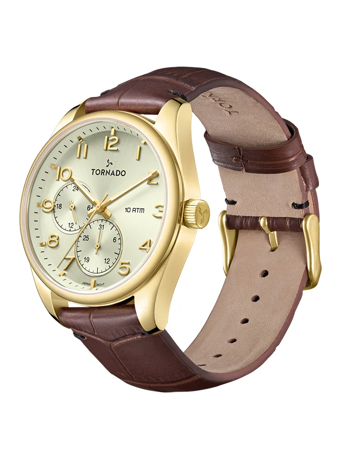 TORNADO Men's Genuine Leather Multi Function Watch T25102-GLDC - 42.5 mm