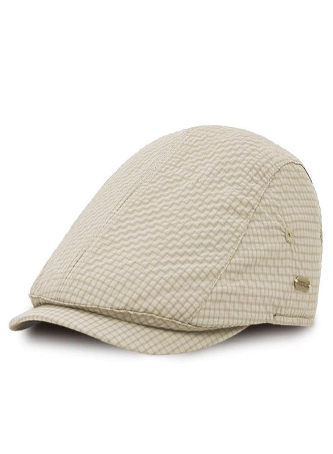 FASHIXD Men Beret Cap Breathable Flat Caps Summer Cabbie Driving Hat Golf Cap (US, Alpha, One Size, Light Beige) - Image 1