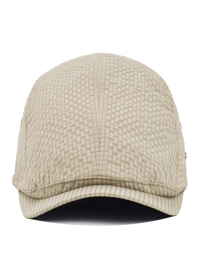 FASHIXD Men Beret Cap Breathable Flat Caps Summer Cabbie Driving Hat Golf Cap (US, Alpha, One Size, Light Beige) - Image 2