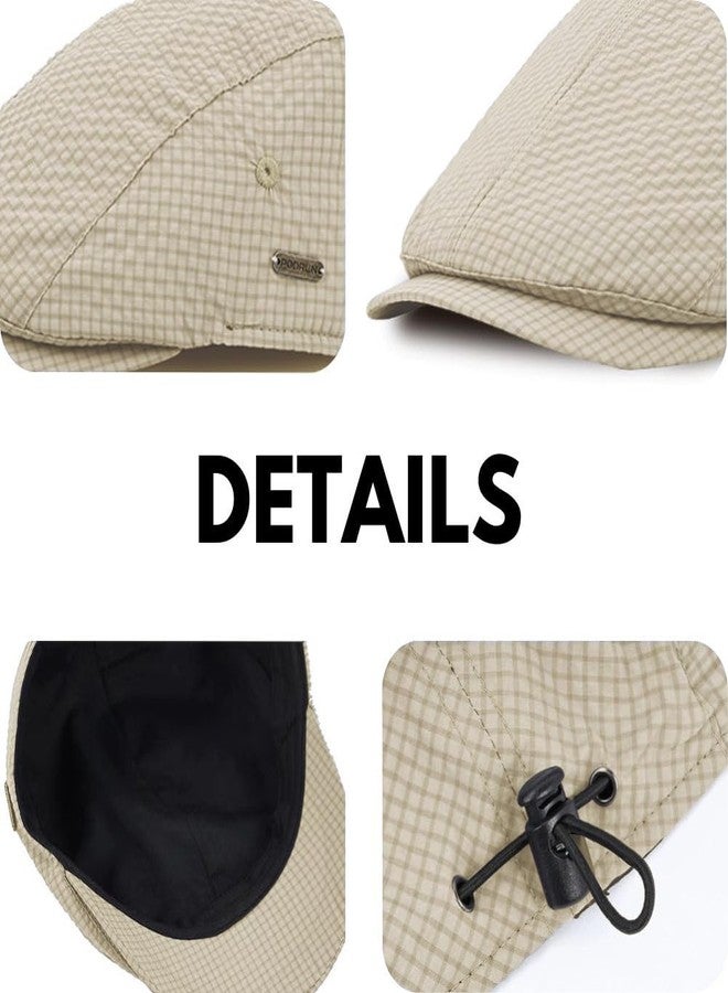 FASHIXD Men Beret Cap Breathable Flat Caps Summer Cabbie Driving Hat Golf Cap (US, Alpha, One Size, Light Beige) - Image 5
