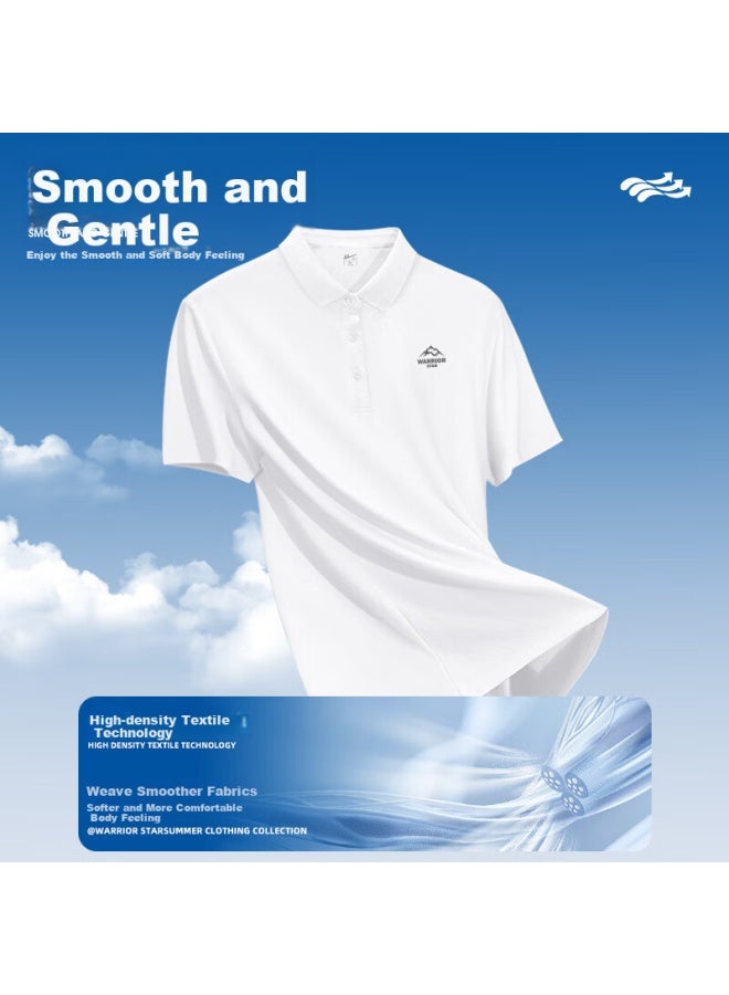 Pull Back Huili Men's Ice Silk Short Sleeve Polo Shirt Summer Quick Dry T-shirt Men's Breathable Turn-down Collar Casual White L - Image 3