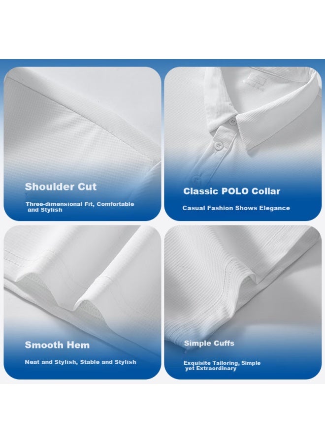 Pull Back Huili Men's Ice Silk Short Sleeve Polo Shirt Summer Quick Dry T-shirt Men's Breathable Turn-down Collar Casual White L - Image 5