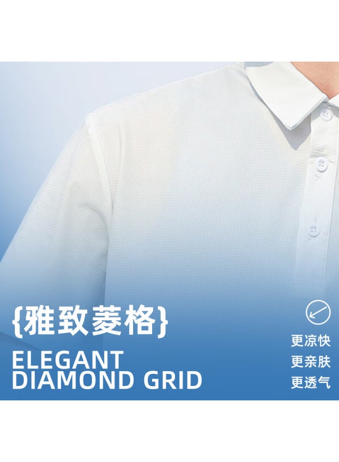 Pull Back Huili Men's Ice Silk Short Sleeve Polo Shirt Summer Quick Dry T-shirt Men's Breathable Turn-down Collar Casual White L - Image 2