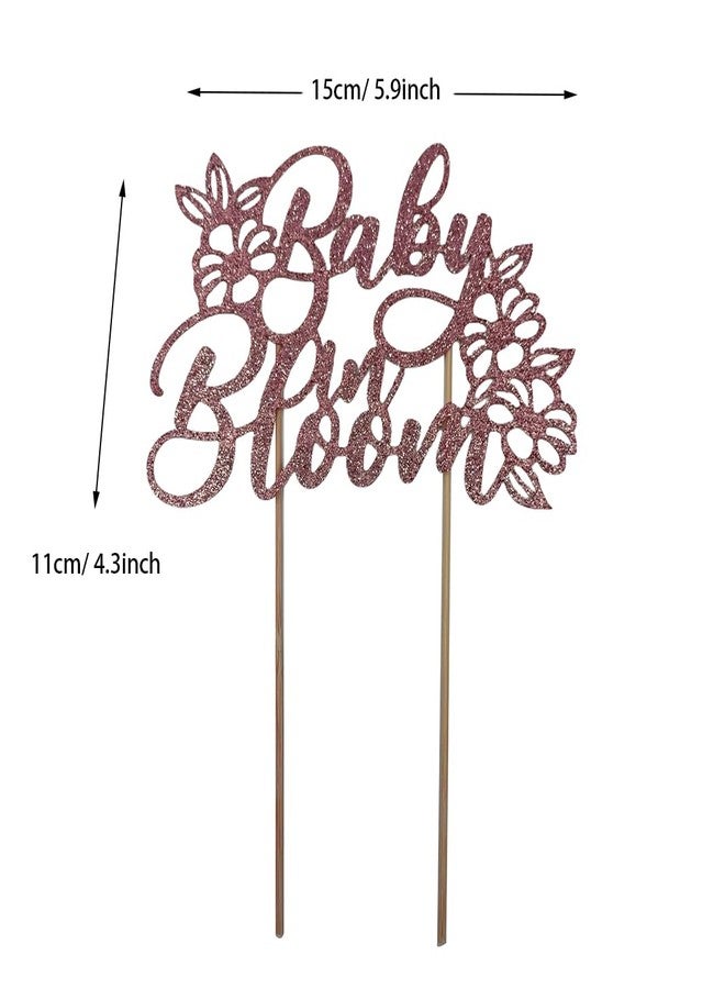 KOOTIPS Baby in Bloom Cake Topper, Glitter Design, 14.5 cm x 10 cm, Floral Baby Shower Decoration (Rose gold) - Image 2
