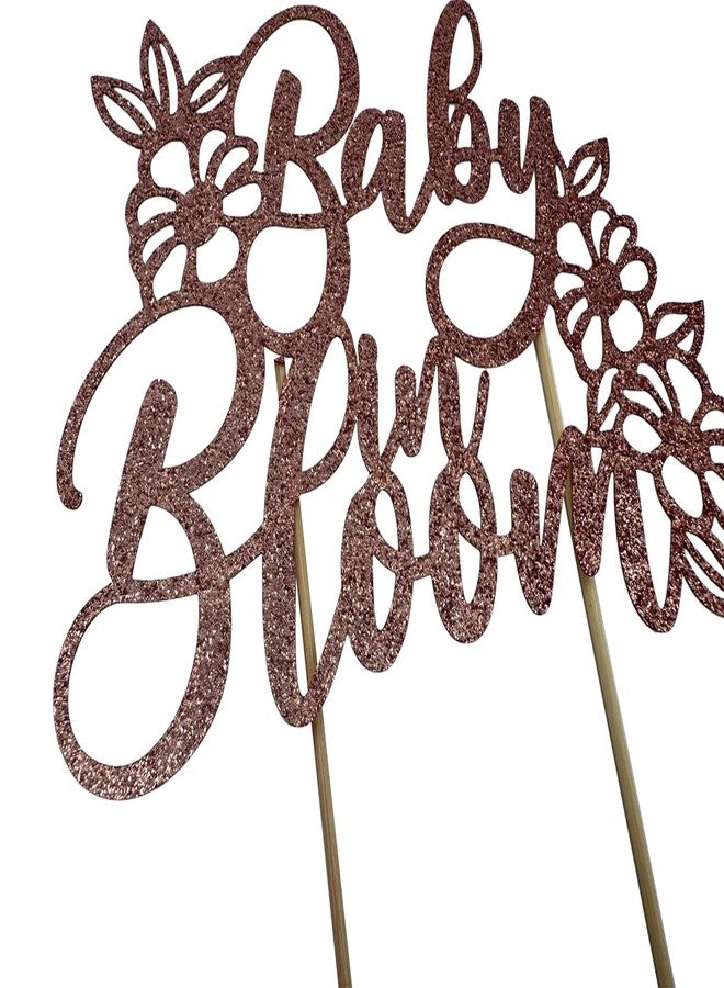 KOOTIPS Baby in Bloom Cake Topper, Glitter Design, 14.5 cm x 10 cm, Floral Baby Shower Decoration (Rose gold) - Image 5